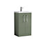 Level Compact Floor Standing 2 Door Vanity Basin Unit with Polymarble Basin - 500mm - Satin Green