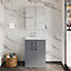 Level Compact Floor Standing 2 Door Vanity Basin Unit with Polymarble Basin - 600mm - Gloss Cloud Grey