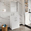 Level Compact Floor Standing 2 Door Vanity Basin Unit with Polymarble Basin - 600mm - Gloss White