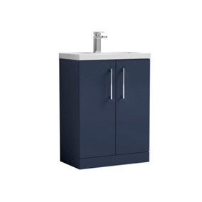 Level Compact Floor Standing 2 Door Vanity Basin Unit with Polymarble Basin - 600mm - Matt Electric Blue