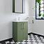 Level Compact Floor Standing 2 Door Vanity Basin Unit with Polymarble Basin - 600mm - Satin Green