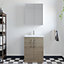 Level Compact Floor Standing 2 Door Vanity Basin Unit with Polymarble Basin - 600mm - Woodgrain Solace Oak