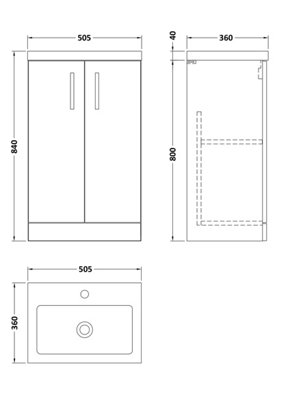 Level Compact Floor Standing 2 Door Vanity Unit with Polymarble Basin, Soft Black, 500mm - Balterley