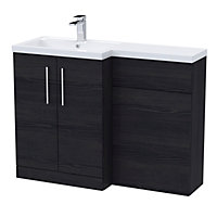 Level Furniture Combination Vanity Basin and WC Unit Left Hand - 1100mm x 390mm - Charcoal Black Woodgrain - Balterley