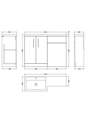 Level Furniture Combination Vanity Basin and WC Unit Left Hand - 1100mm x 390mm - Charcoal Black Woodgrain - Balterley