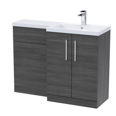 Level Furniture Combination Vanity Basin and WC Unit Right Hand - 1100mm x 390mm - Anthracite Woodgrain - Balterley