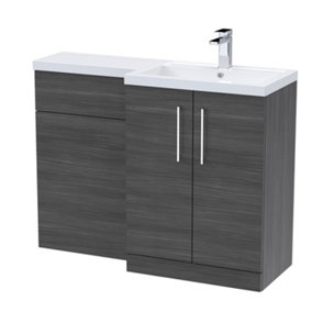Level Furniture Combination Vanity Basin and WC Unit Right Hand - 1100mm x 390mm - Anthracite Woodgrain - Balterley