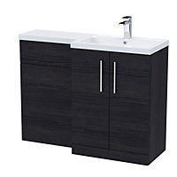 Level Furniture Combination Vanity Basin and WC Unit Right Hand - 1100mm x 390mm - Charcoal Black Woodgrain - Balterley