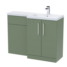 Level Furniture Combination Vanity Basin and WC Unit Right Hand - 1100mm x 390mm - Satin Green - Balterley