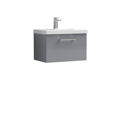 Level Wall Hung 1 Drawer Vanity Unit & Mid-Edge Ceramic Basin, Satin Grey, 600mm - Balterley