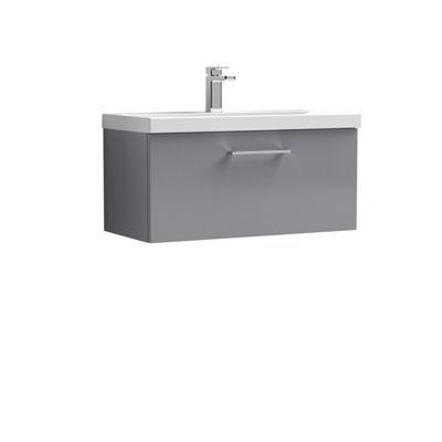 Level Wall Hung 1 Drawer Vanity Unit & Mid-Edge Ceramic Basin, Satin Grey, 800mm - Balterley