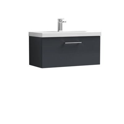 Level Wall Hung 1 Drawer Vanity Unit & Mid-Edge Ceramic Basin, Soft Black, 800mm - Balterley