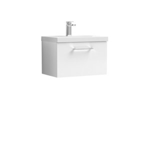 Level Wall Hung 1 Drawer Vanity Unit with Mid-Edge Ceramic Basin, 600mm - Gloss White - Balterley