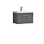 Level Wall Hung 1 Drawer Vanity Unit with Mid-Edge Ceramic Basin, 600mm - Woodgrain Anthracite - Balterley