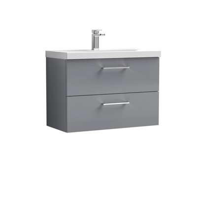 Level Wall Hung 2 Drawer Vanity Unit & Mid-Edge Ceramic Basin, Satin Grey, 800mm - Balterley