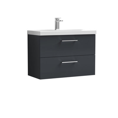 Level Wall Hung 2 Drawer Vanity Unit & Mid-Edge Ceramic Basin, Soft Black, 800mm - Balterley