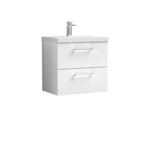 Level Wall Hung 2 Drawer Vanity Unit with Mid-Edge Ceramic Basin, 600mm - Gloss White - Balterley
