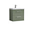 Level Wall Hung 2 Drawer Vanity Unit with Mid-Edge Ceramic Basin, 600mm - Satin Green - Balterley