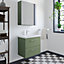Level Wall Hung 2 Drawer Vanity Unit with Mid-Edge Ceramic Basin, 600mm - Satin Green - Balterley