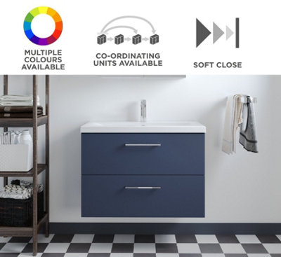 Level Wall Hung 2 Drawer Vanity Unit with Mid-Edge Ceramic Basin, 800mm ...