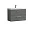 Level Wall Hung 2 Drawer Vanity Unit with Mid-Edge Ceramic Basin, 800mm - Woodgrain Anthracite - Balterley
