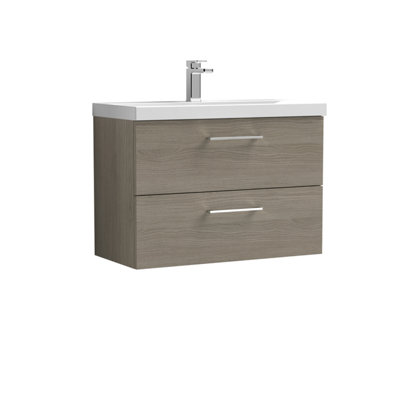 Level Wall Hung 2 Drawer Vanity Unit with Mid-Edge Ceramic Basin, 800mm - Woodgrain Solace Oak - Balterley