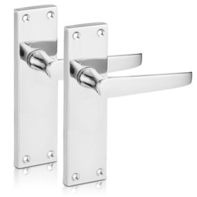 Lever Latch Flat Polished Chrome Door Handles, Long 6" Backplate