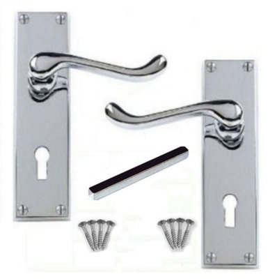 Lever Lock Door 6" Handles Polished Chrome Scroll Silver 150mm