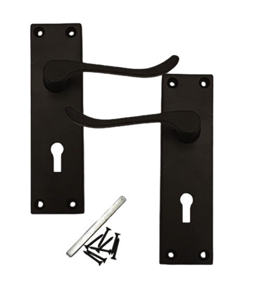 Lever Lock Door Handles Matt Black Finish Modern Victorian Scroll DIY