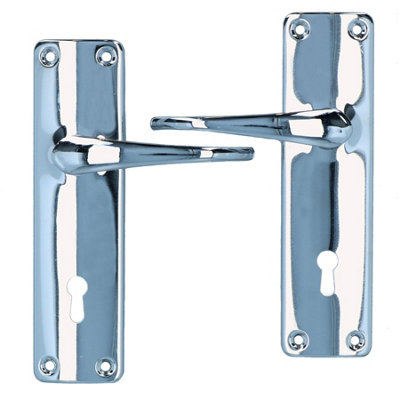 Lever Lock Set Lockable Door Handle Handles with 2 Keys + Chrome Finish 4pk
