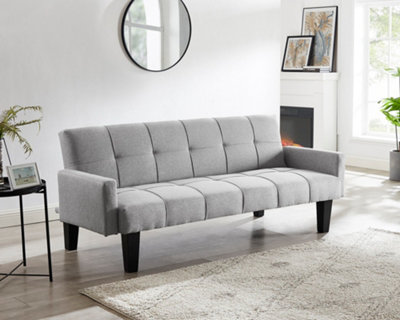 Levine 3 Seater Tufted Fabric Clic-Clac With Black Legs Sofa Bed, Light Grey