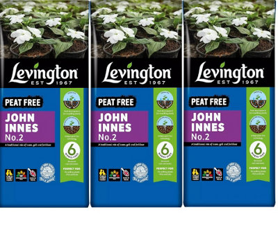 Levington John Innes No 2 Compost Peat Free Repotting Seedling 25L Pack of 3
