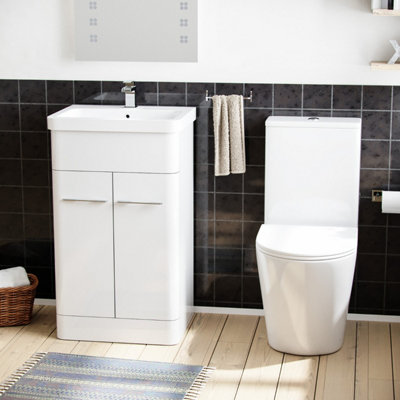 Lex 500mm Basin Vanity Cabinet And Rimless Toilet with Seat White