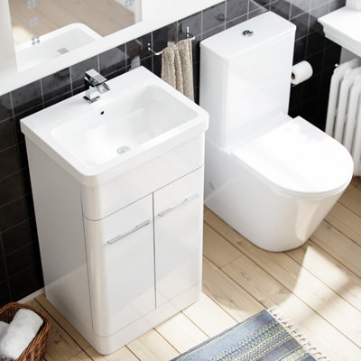 Lex 500mm Basin Vanity Cabinet And Rimless Toilet with Seat White