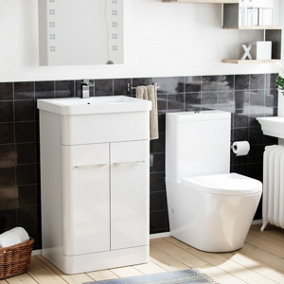 Lex 500mm Vanity Basin Unit & Rimless Close Coupled Toilet White