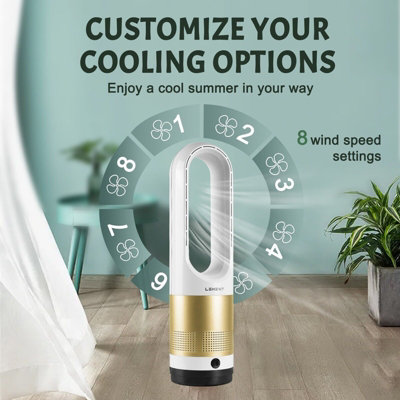 LEXENT Bladeless Tower Fan with Remote Control 8 Speeds Cooling fan Gold cooling fan for Bedroom Kitchen Office