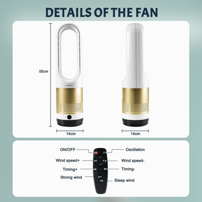 LEXENT Bladeless Tower Fan with Remote Control 8 Speeds Cooling fan Gold cooling fan for Bedroom Kitchen Office