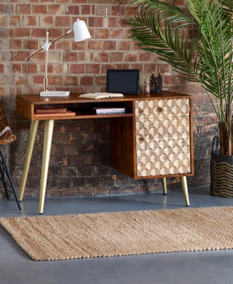 Lexus Desk With 2 Drawer And Open Shelf Made From Wood And Metal