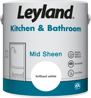 Leyland Kitchen & Bathroom Brilliant White Mid Sheen Paint 2.5L