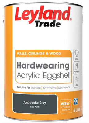 Leyland Trade Hardwearing Acrylic Eggshell Emulsion Paint Anthracite Grey (RAL 7016) 5L