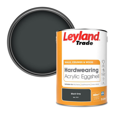 Leyland Trade Hardwearing Acrylic Eggshell Emulsion Paint Black Grey (RAL 7021) 5L