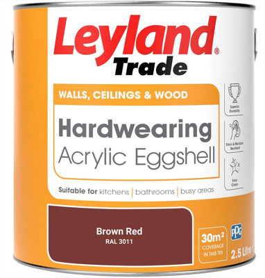 Leyland Trade Hardwearing Acrylic Eggshell Emulsion Paint Brown Red (RAL 3011) 2.5L