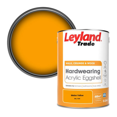 Leyland Trade Hardwearing Acrylic Eggshell Emulsion Paint Melon Yellow (RAL 1028) 5L