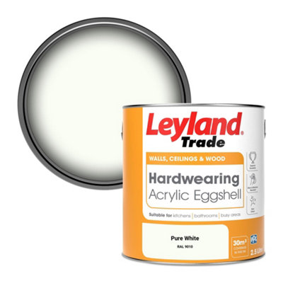 Leyland Trade Hardwearing Acrylic Eggshell Emulsion Paint Pure White (RAL 9010) 2.5L