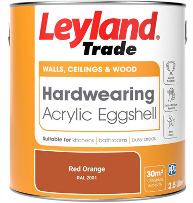 Leyland Trade Hardwearing Acrylic Eggshell Emulsion Paint Red Orange (RAL 2001) 2.5L