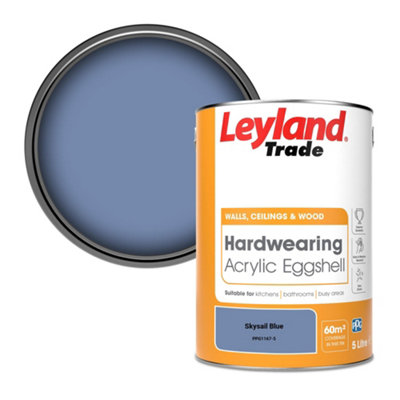 Leyland Trade Hardwearing Acrylic Eggshell Emulsion Paint Skysail Blue (PPG1167-5) 5L