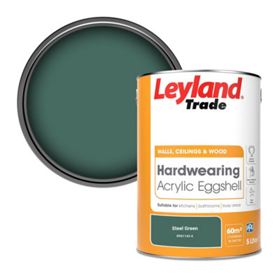 Leyland Trade Hardwearing Acrylic Eggshell Emulsion Paint Steel Green (PPG1143-6) 5L
