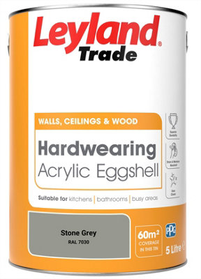 Leyland Trade Hardwearing Acrylic Eggshell Emulsion Paint Stone Grey (RAL 7030) 5L