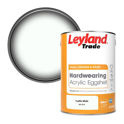 Leyland Trade Hardwearing Acrylic Eggshell Emulsion Paint Traffic White (RAL 9016) 5L