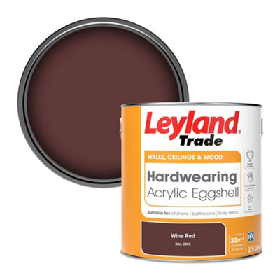 Leyland Trade Hardwearing Acrylic Eggshell Emulsion Paint Wine Red (RAL 3005) 2.5L